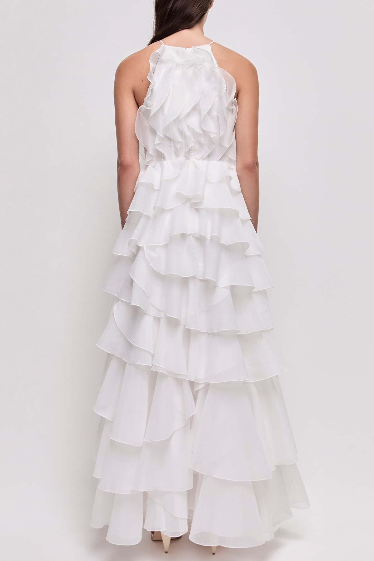 Nigella Halter Ruffle Maxi Dress - White Avalabel