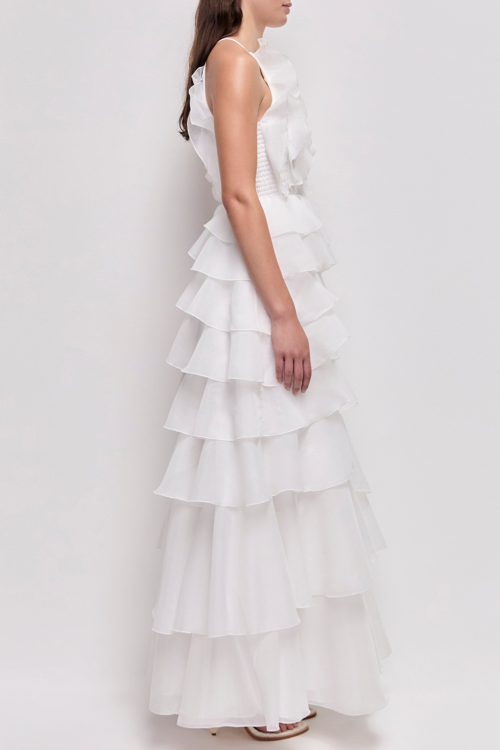Nigella Halter Ruffle Maxi Dress - White Avalabel