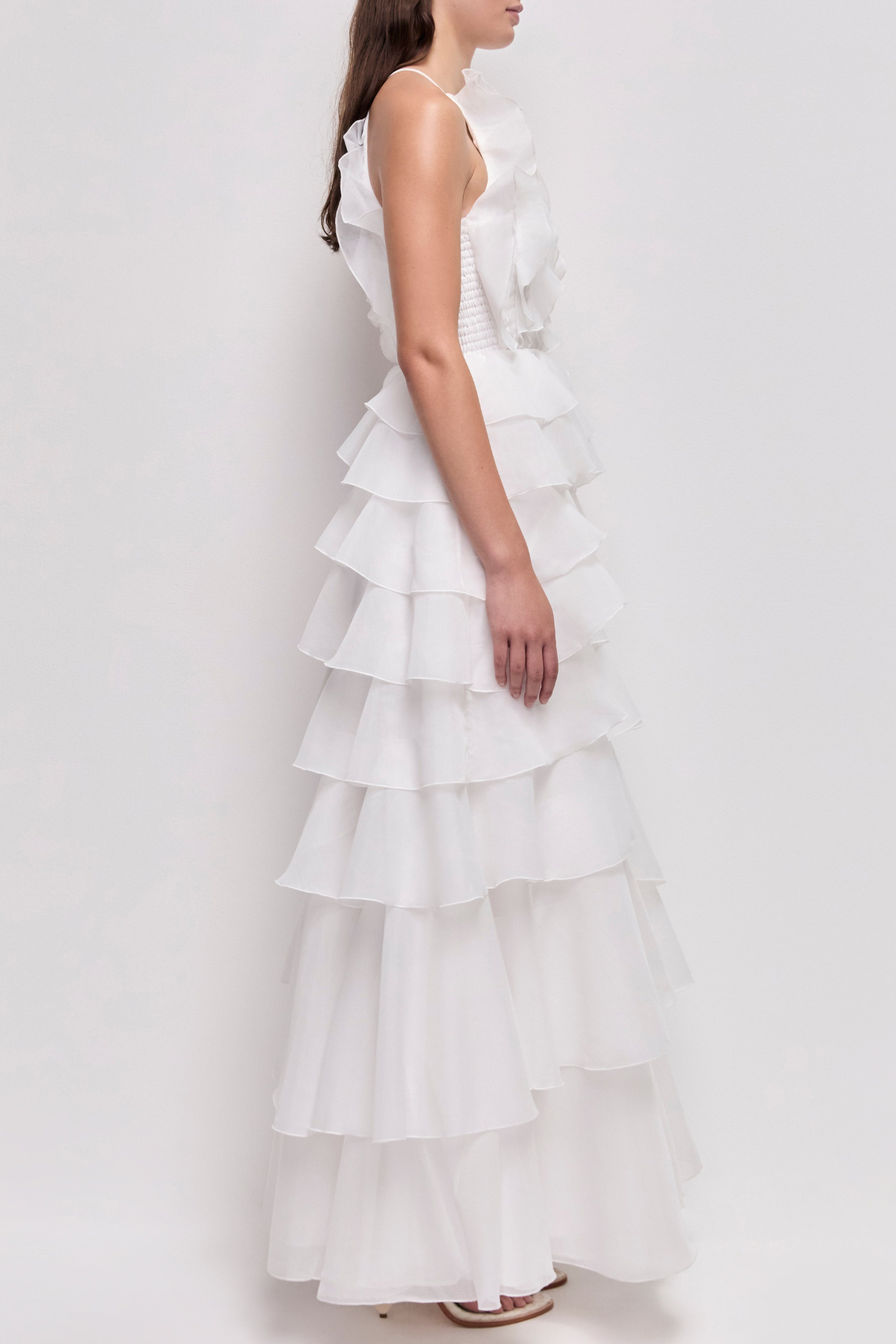 Nigella Halter Ruffle Maxi Dress - White Avalabel