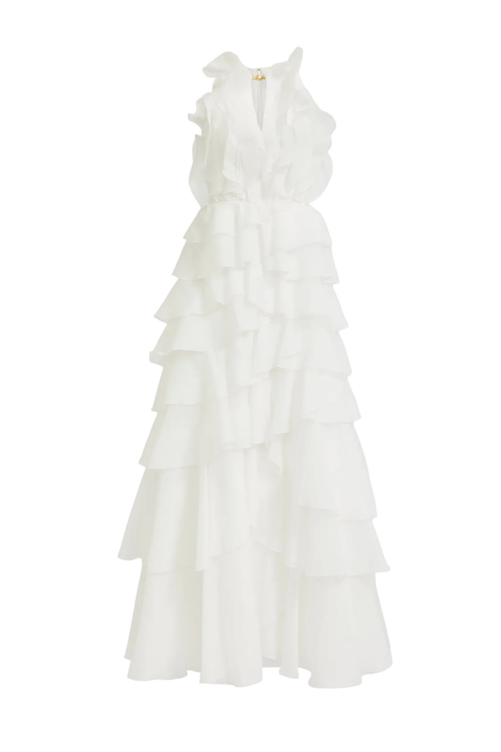 Nigella Halter Ruffle Maxi Dress - White Avalabel