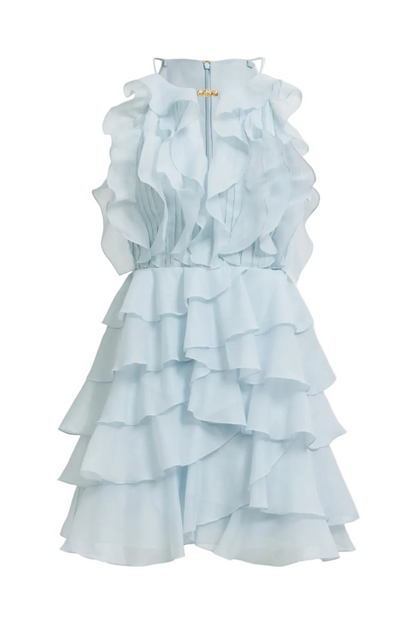 Nigella Halter Ruffle Mini Dress - Blue Avalabel