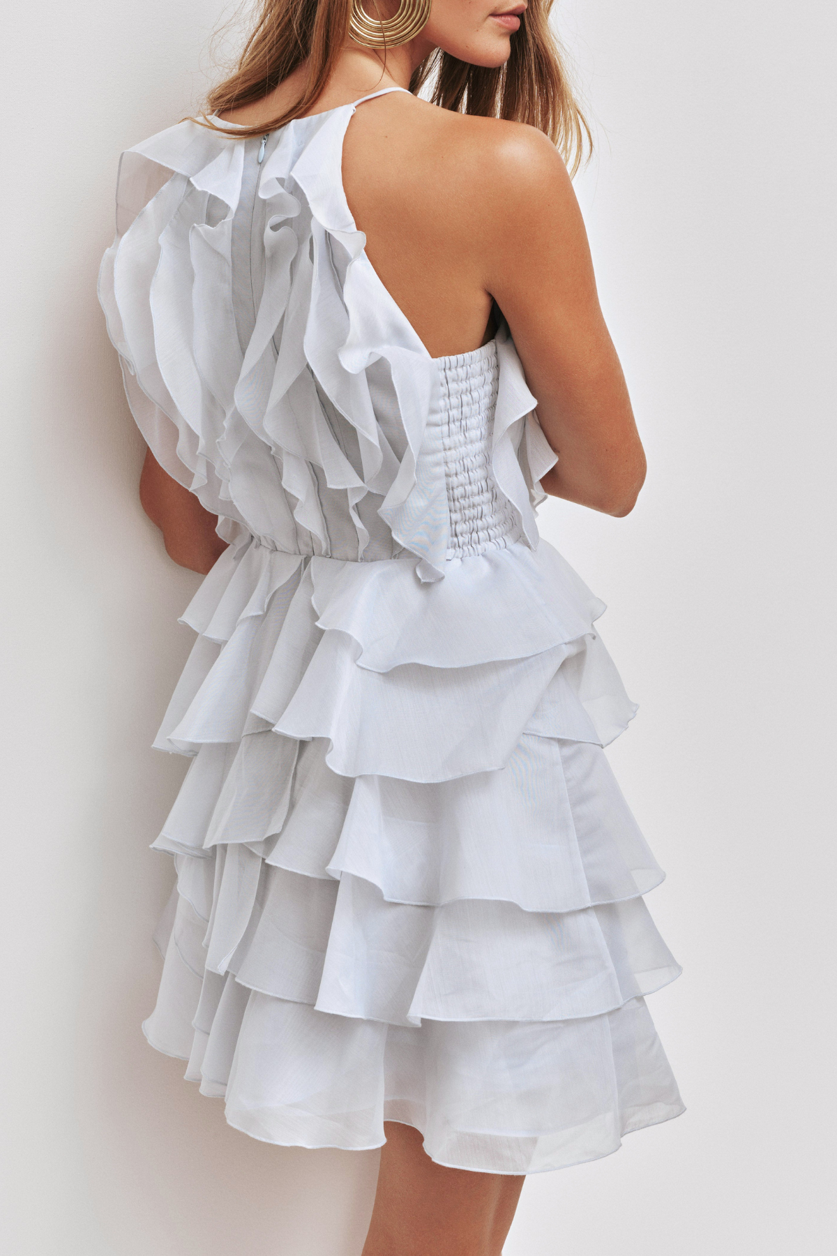 Nigella Halter Ruffle Mini Dress - Blue Avalabel