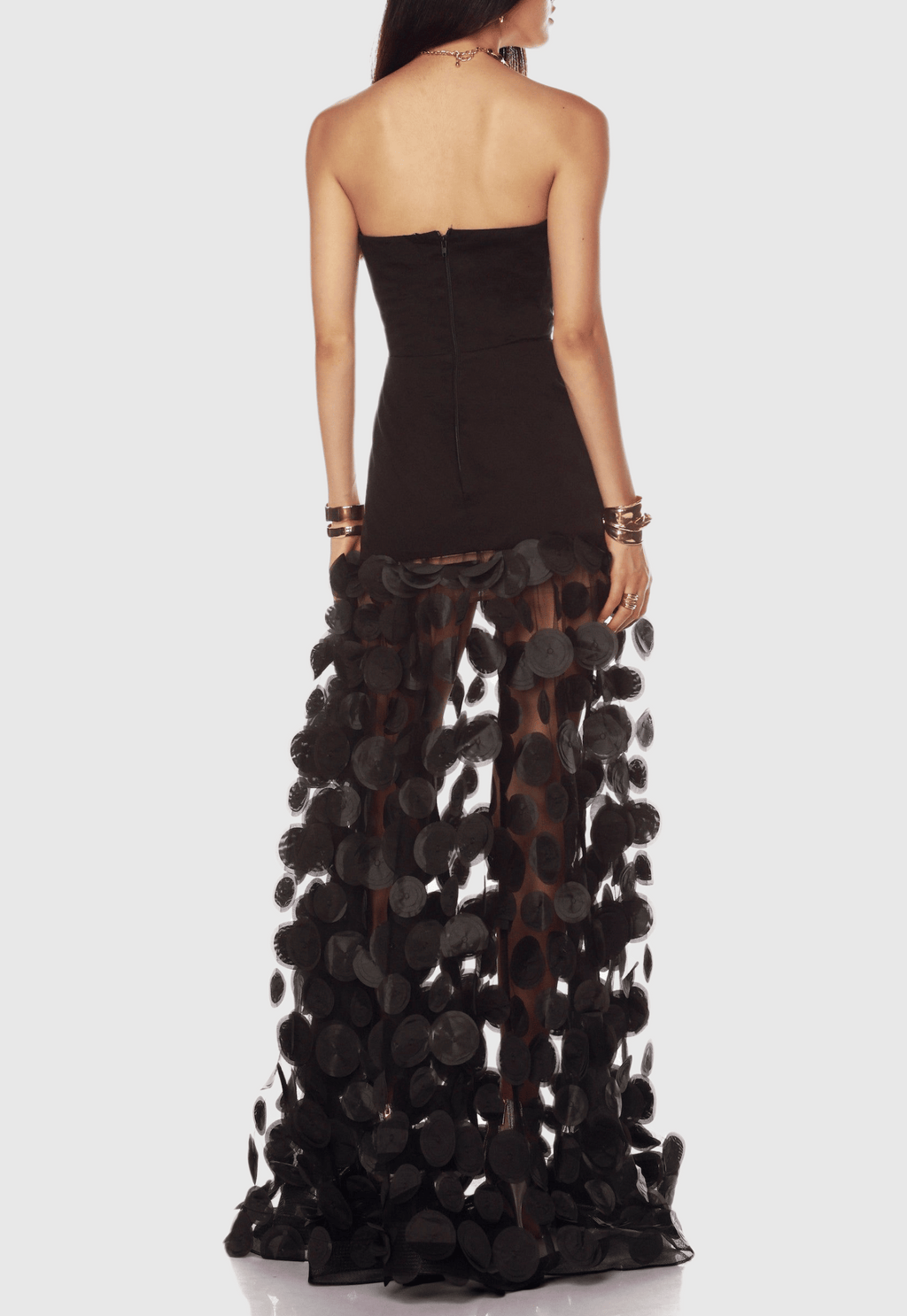 Nodin Strapless Dot Mesh Maxi Dress - Black Avalabel