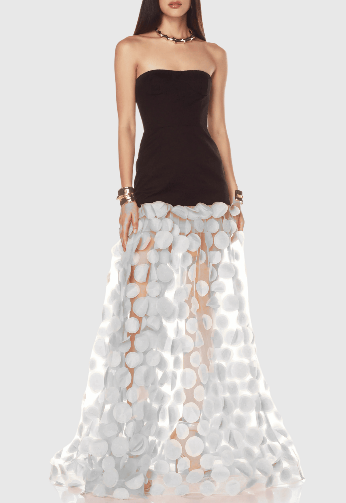 Nodin Strapless Dot Mesh Maxi Dress - White Avalabel