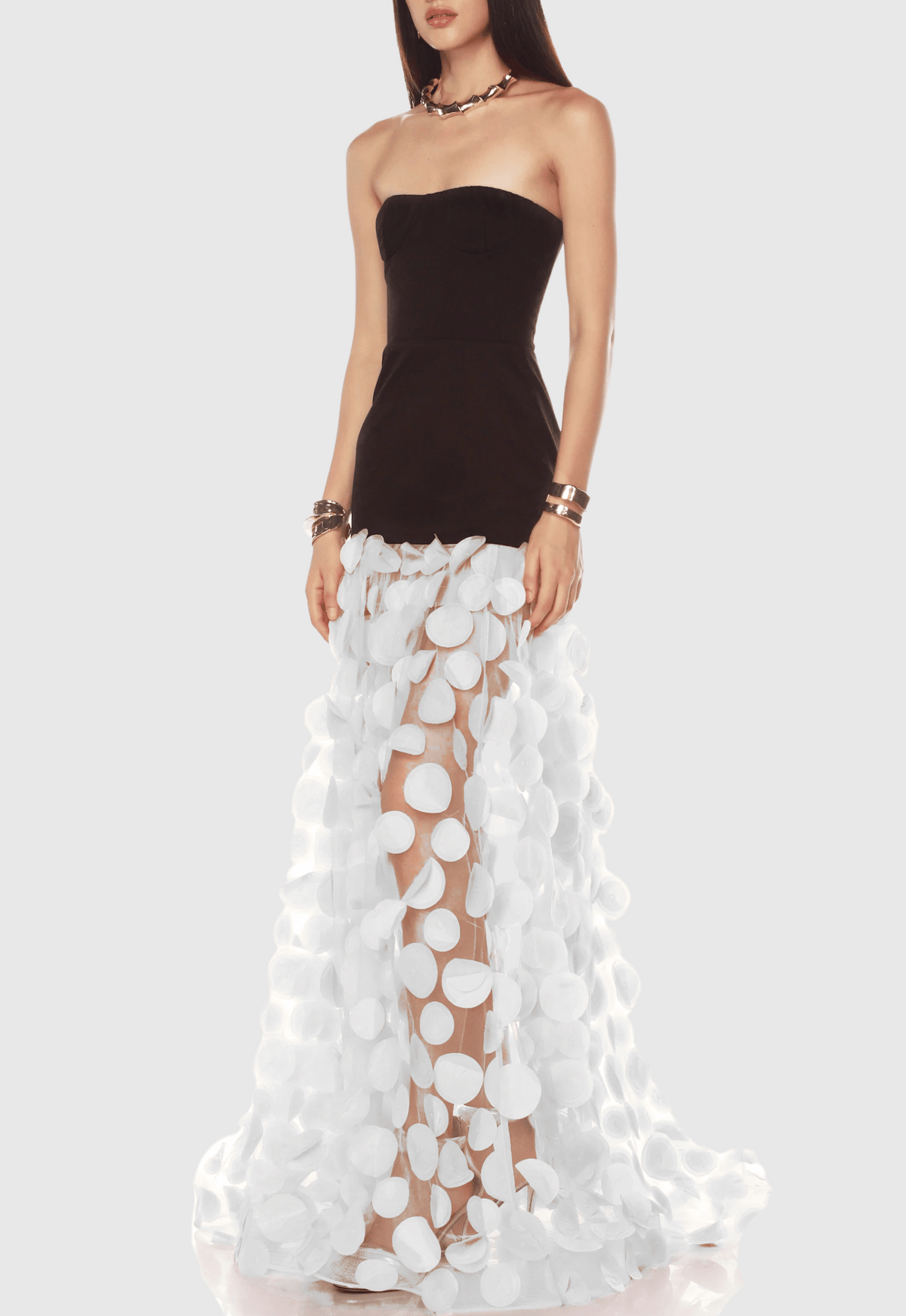 Nodin Strapless Dot Mesh Maxi Dress - White Avalabel