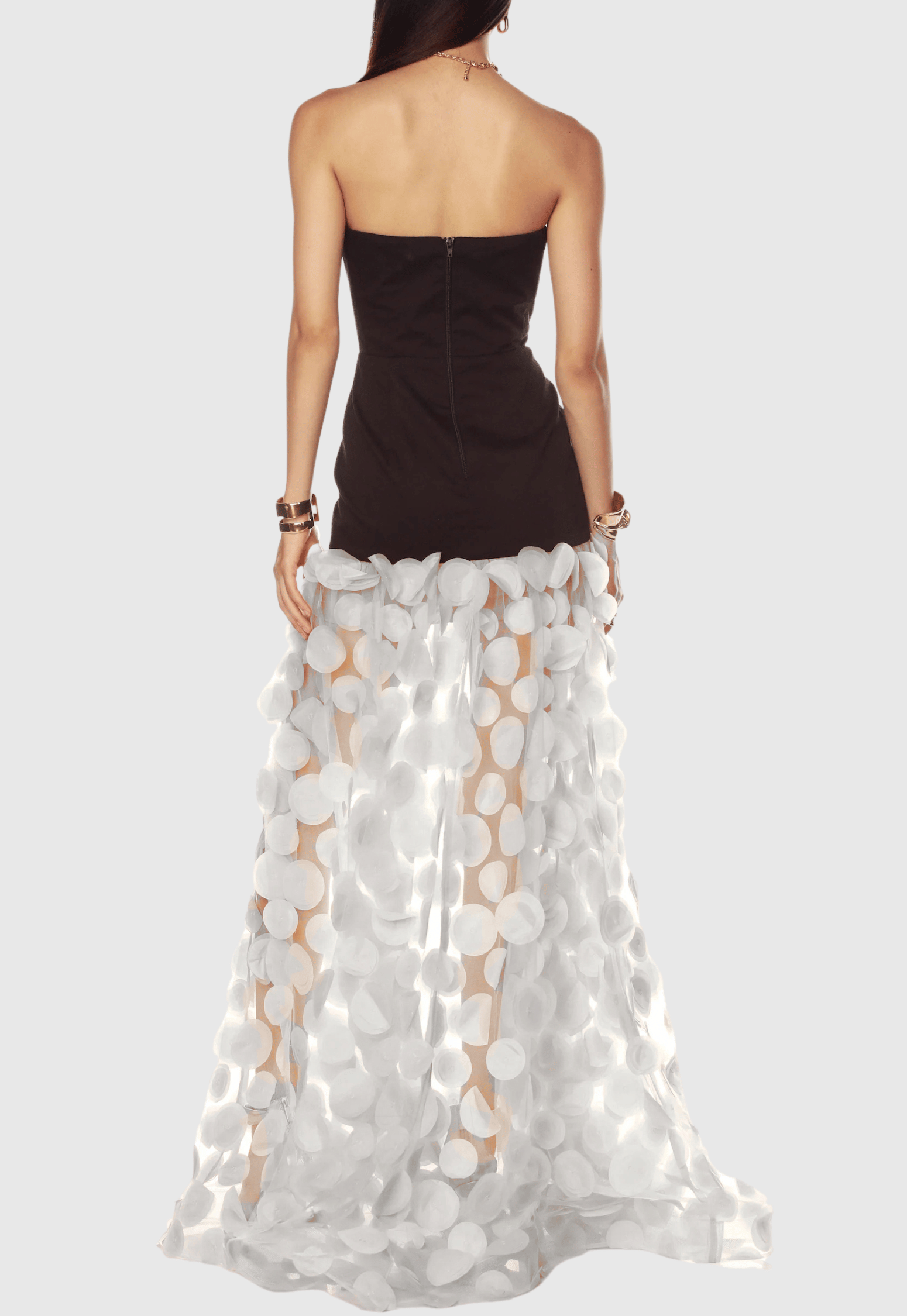 Nodin Strapless Dot Mesh Maxi Dress - White Avalabel