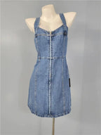 denim suspender square neck slim mini dress Avalabel
