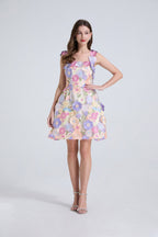 Georgia 3d Floral Lace Mini Dress in Purple Avalabel