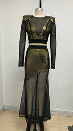 eudora Gold sequin mesh patchwork sheer two-piece set Avalabel