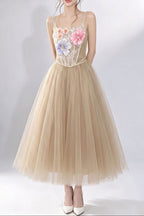 3D Floral Camisole Top & Tulle Skirt Set -  Champagne Avalabel