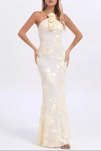 Nefertiti Pale Yellow Tulle Backless Party Mixi Dress Avalabel