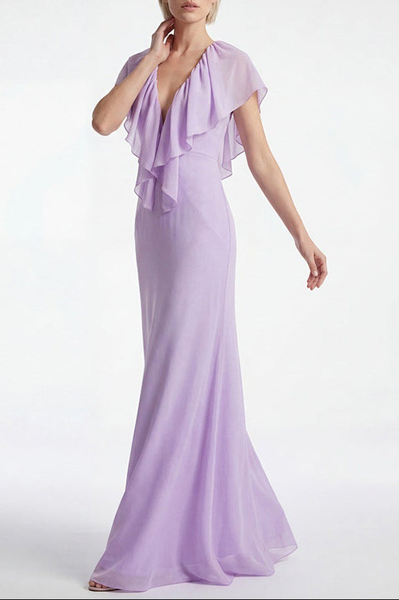 Simona Deep V-Neck Lace Backless Maxi Dress in Purple Avalabel