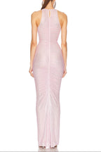 Hollow Mesh Rhinestone Sleeveless Maxi Dress in Pink Avalabel