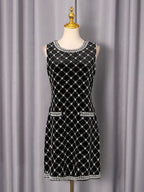 amanda Black-white plaid diamond sleeveless mini dress Avalabel
