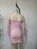 xaviera Pink Off-Shoulder Bodycon Beads mini Dress Avalabel