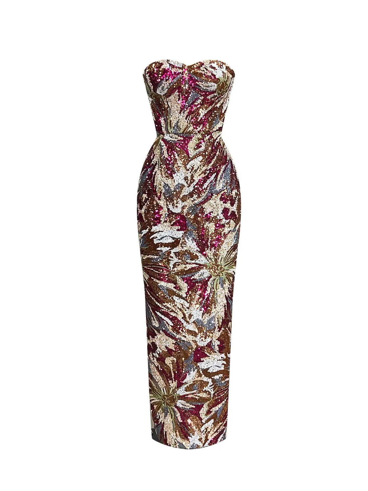 vivien fireworks pattern sequin embroidery strapless maxi dress Avalabel