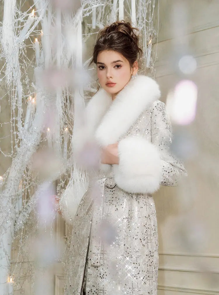 Sliver Tie Long Sleeve Long Fur Autumn Coat Avalabel