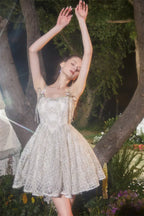 beige Square Collar Sleeveless lace cocktail Dress Avalabel