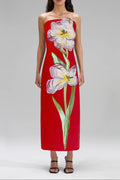 Suzanne Appliqué Floral Bustier Maxi Dress in Red Avalabel