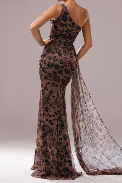 Jocelyn High Slit Feather One-shoulder Maxi Dress