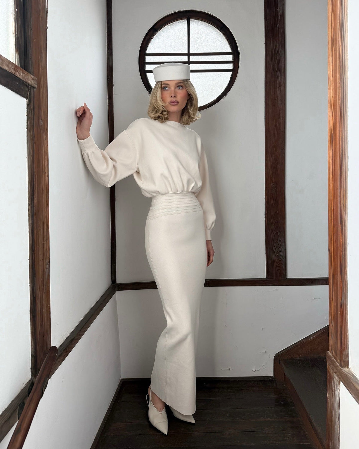 Edith High Elastic Long Hip Maxi Dress in White Avalabel