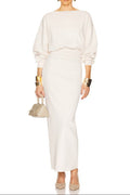 Edith High Elastic Long Hip Maxi Dress in White Avalabel
