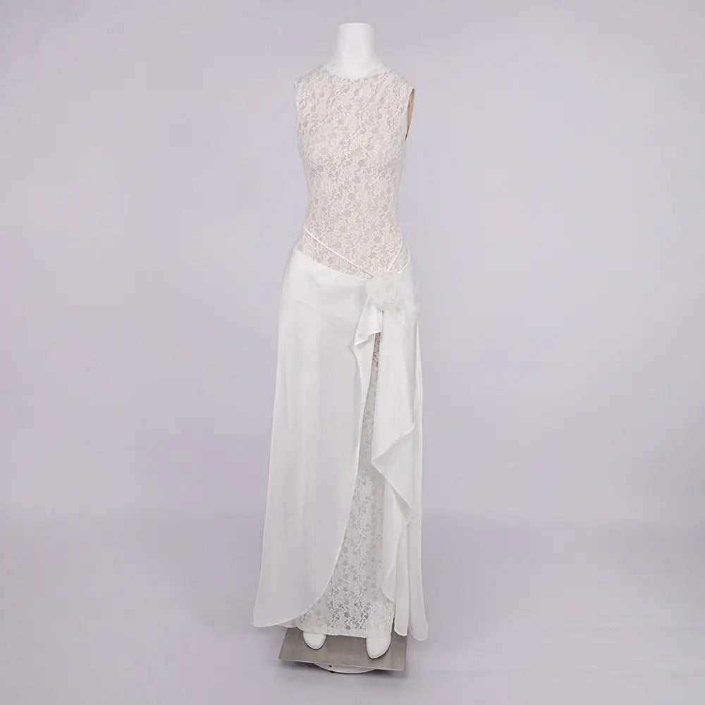 giselle flower embellished sleeveless lace maxi dress  in white Avalabel
