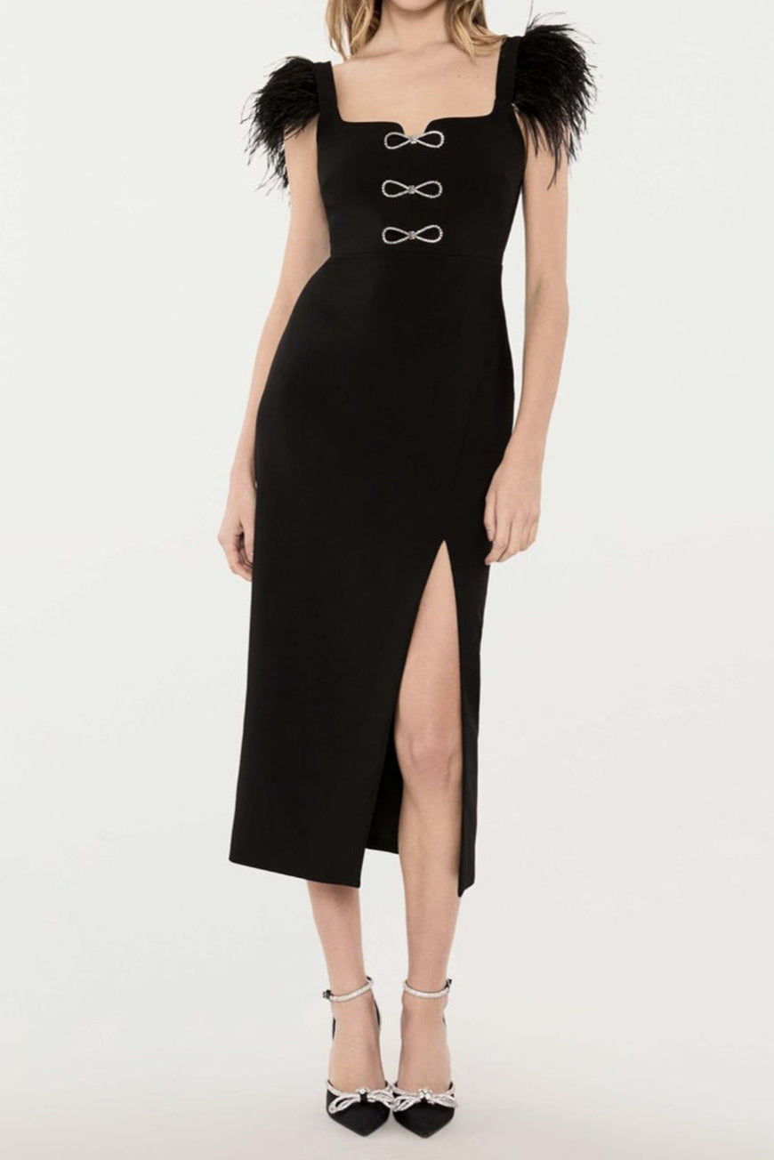 Josephine Bows High Slit Diamond Bandage Midi Dress Avalabel