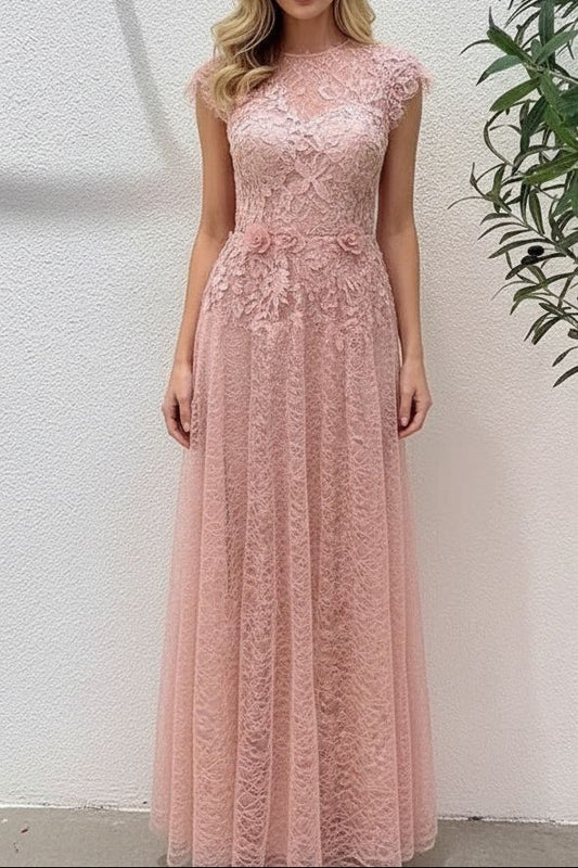 jennifer Lace Flower embellished maxi Dress in pink