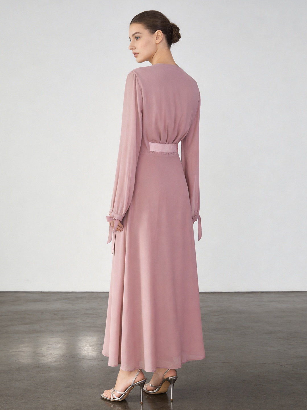 Pink Long-Sleeved Maxi Dress Avalabel