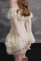 Elisha Off Shoulder Lace Ruffle Mini Dress Avalabel