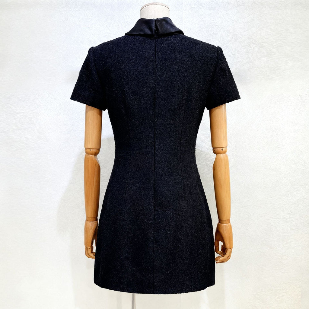 tabitha Boucle Collared tweed Mini Dress in black Avalabel