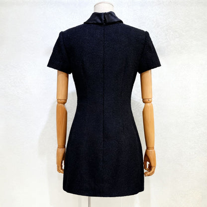 tabitha Boucle Collared tweed Mini Dress in black