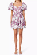 Winifred Hollow Hook Lace Mini Dress in Purple Avalabel