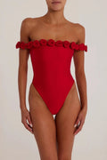 3d Flower Strapless Bodysuit in Red Avalabel
