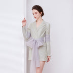 janice Mesh Ribbon Glitter blazer Dress in champagne Avalabel