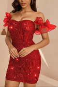 victoria red Ruffled Corset Bodycon mini Dress Avalabel
