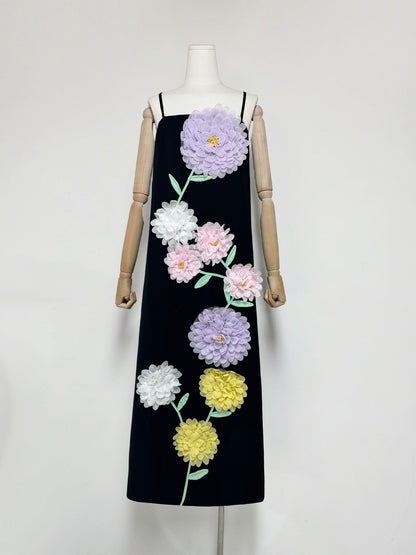 Kristin Buttercup Embroidered Maxi Dress in Black
