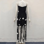 hilary black flower tassel strapless mini dress Avalabel