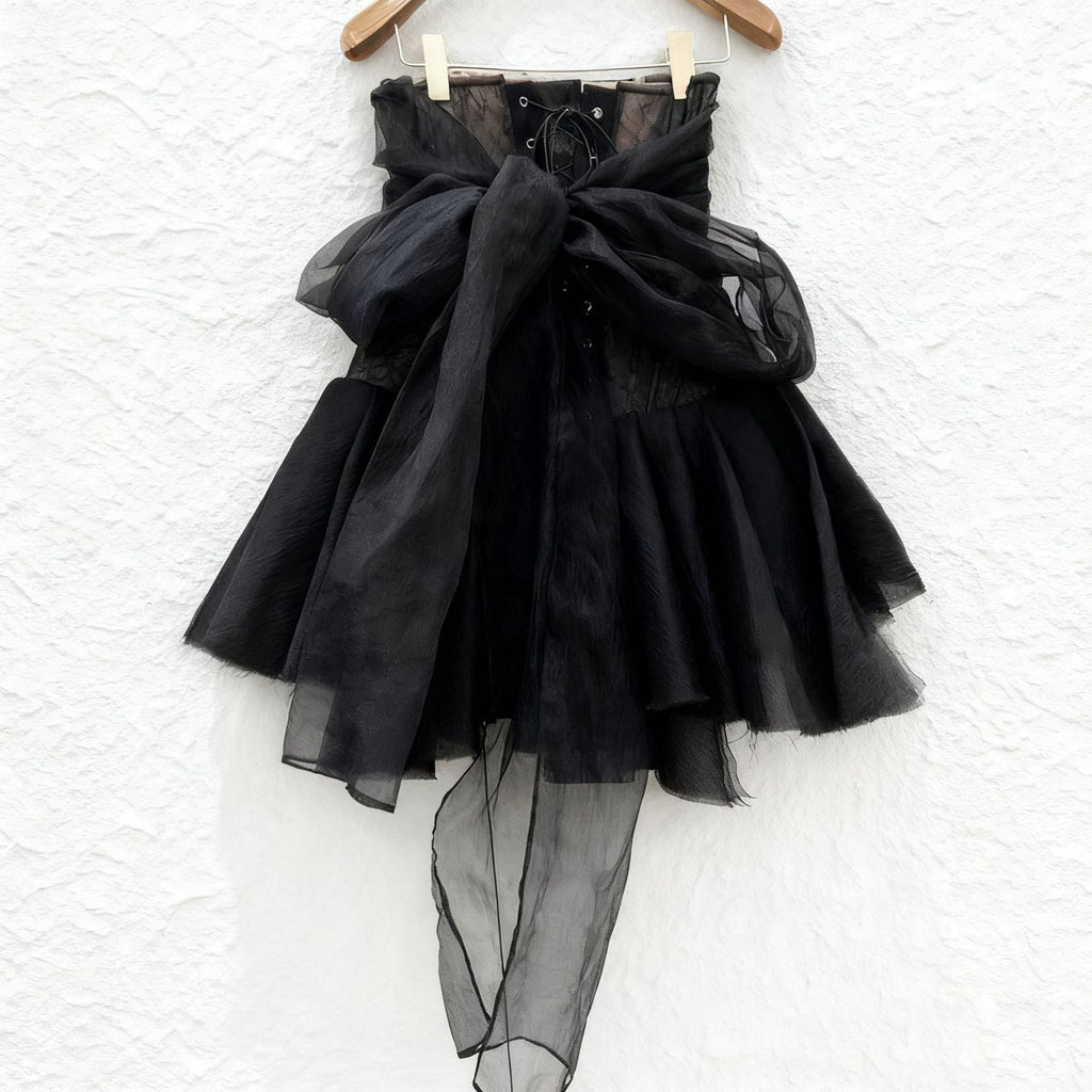 amelia Halter neck tube top with cross straps mini dress in black Avalabel