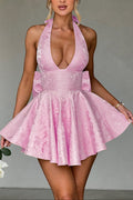 Deep V-neck Short Floral Homecoming Dress Avalabel