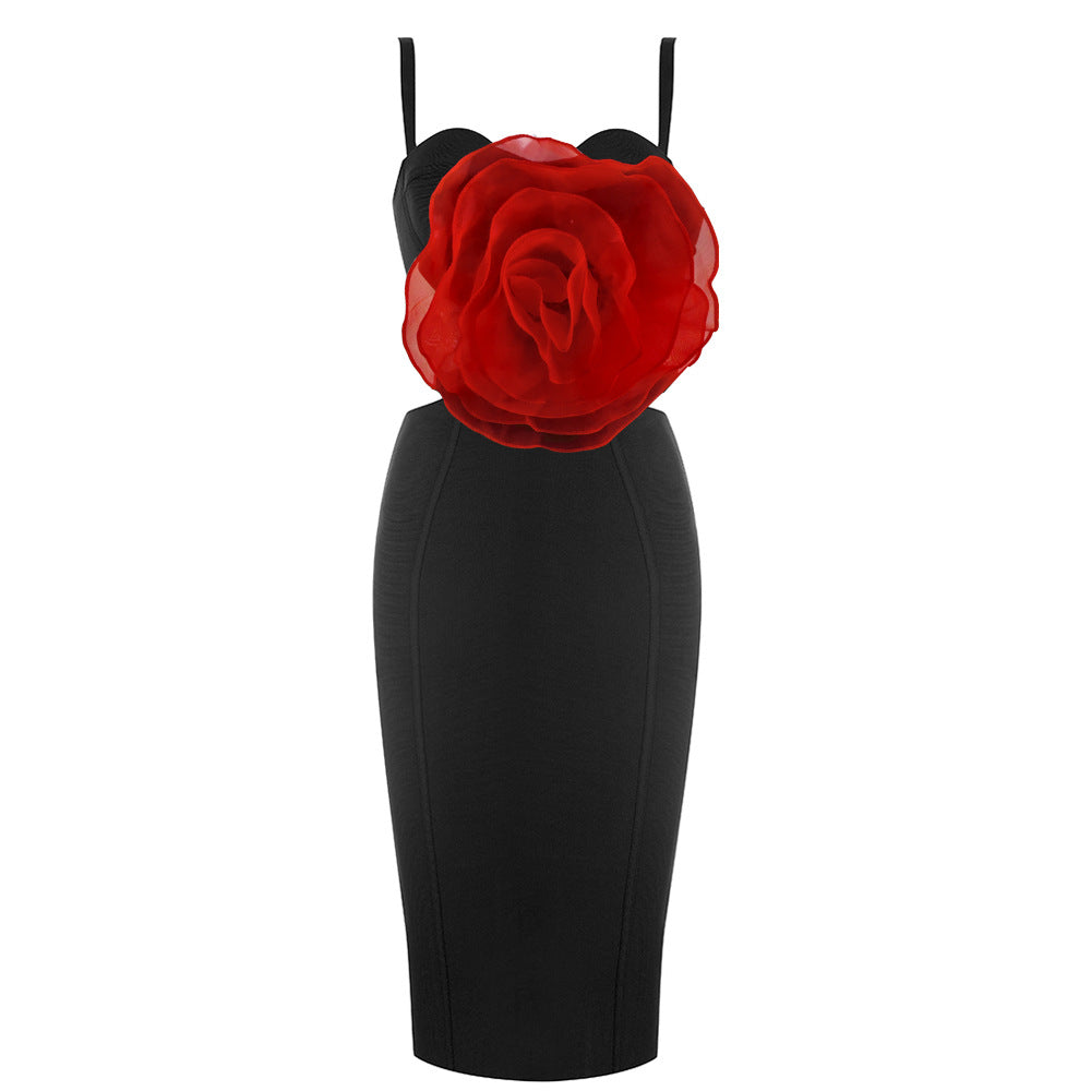 Jacey Mesh Flower Bandage Midi Dress Avalabel