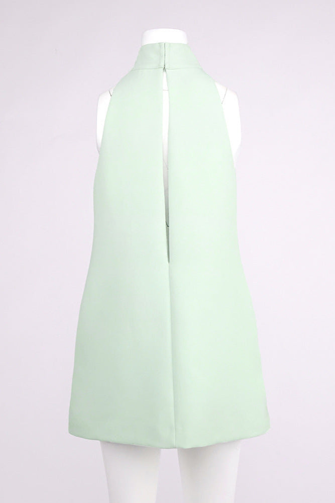 V-Neck Cutout Backless Crepe Halter Dress - Celadon Avalabel