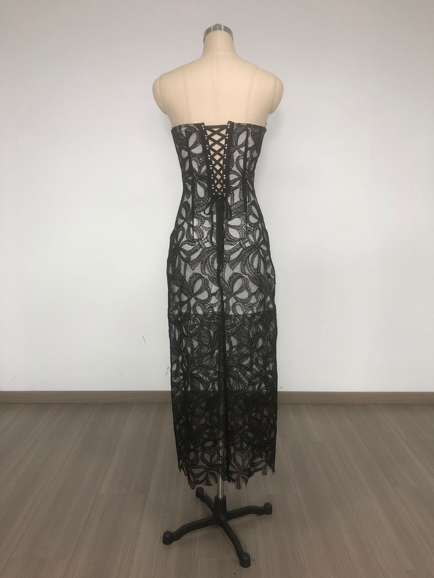 Letitia Strapless Flower Embroidered Midi Dress