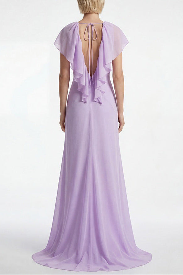 Simona Deep V-Neck Lace Backless Maxi Dress in Purple Avalabel