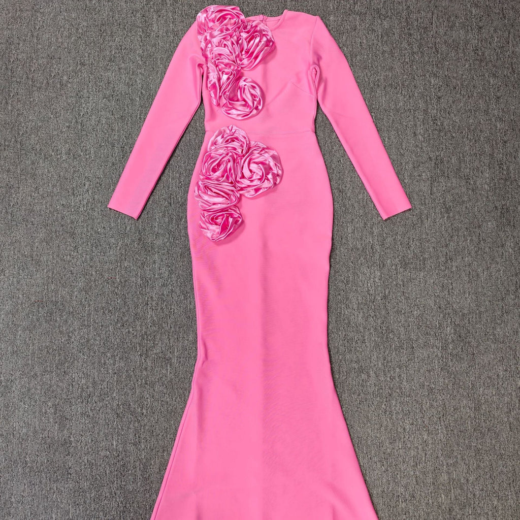 sally 3D Flower Decorative Bandage maxi Dress in pink Avalabel