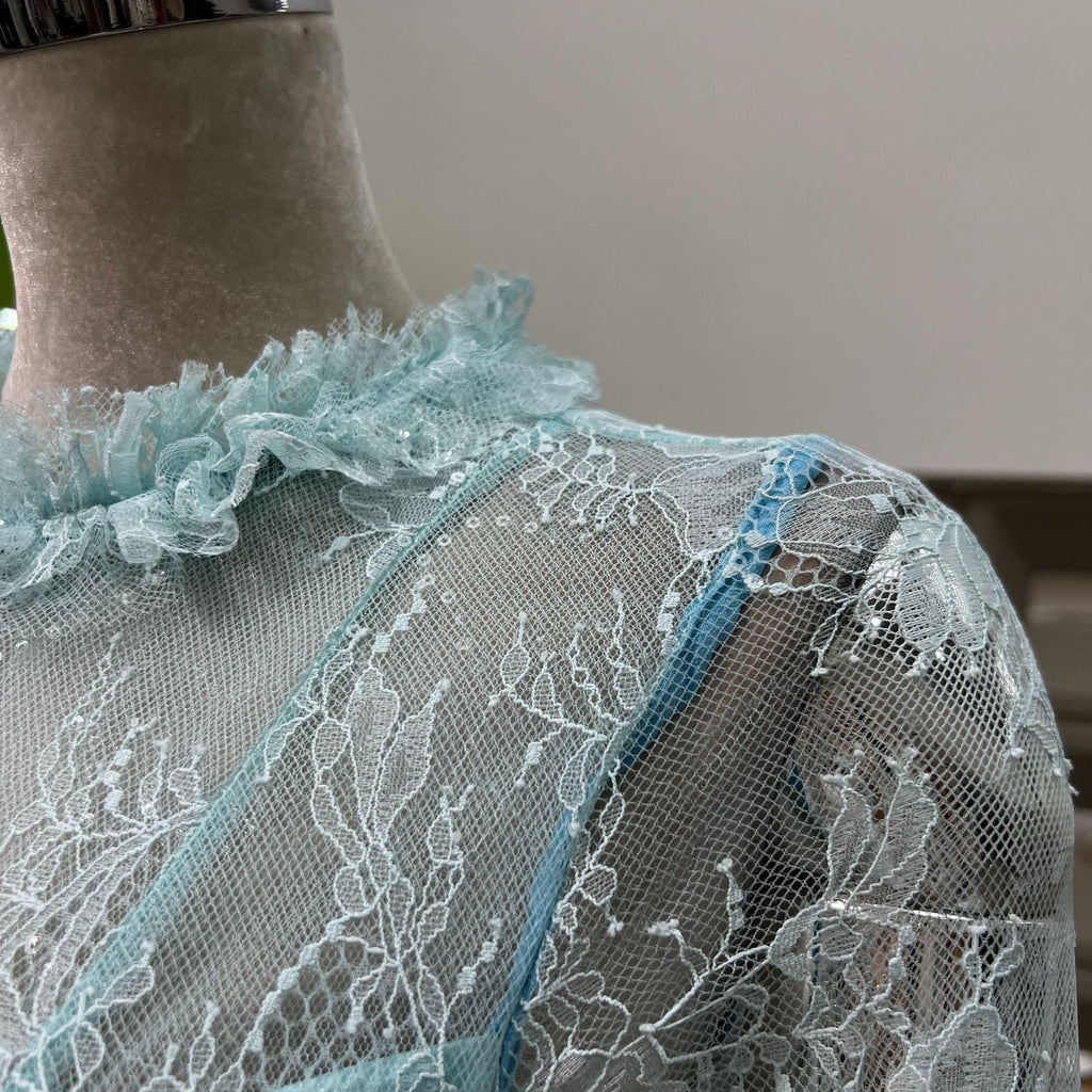 blue  Embroidered Flared Mini Dress Avalabel
