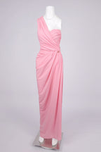 bess One-shoulder slant neck pleated maxi dress in pink Avalabel