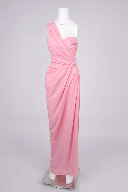 bess One-shoulder slant neck pleated maxi dress in pink