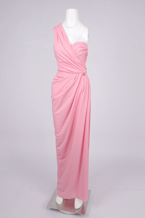 bess One-shoulder slant neck pleated maxi dress in pink Avalabel
